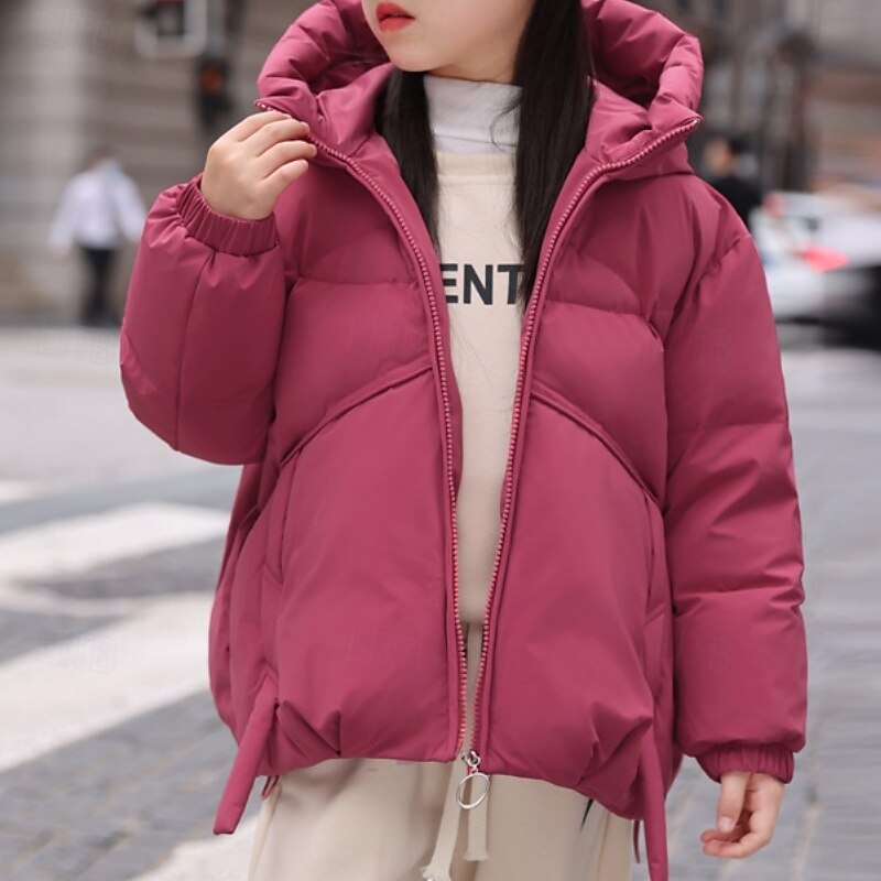 Kids Girls' Down Jacket Outdoor Jacket Puffer Jacket Solid Color Fashion Keep Warm Windproof Outdoor Coat Outerwear 4-12 Years Fall Black Red Purple3