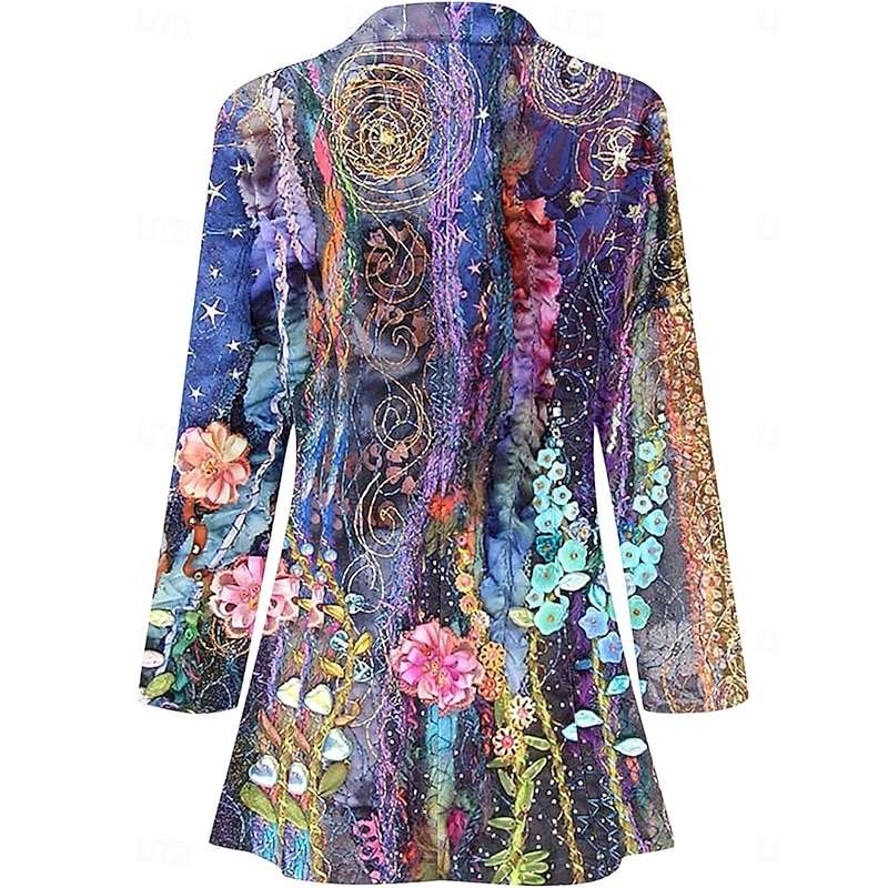 Women's Blazer Comfortable Breathable Pocket Open Front Casual Floral Office Street Casual Daily Wear Single Breasted Long Turndown Regular Fit Long Sleeve Outerwear Light Pink Pink Navy Blue Spring2