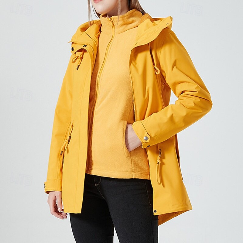 Women's 3-in-1 Waterproof Down Jacket Waterproof Windproof Zipper Pocket Casual Plain Outdoor Vacation Street Daily Wear Zipper Short Hooded Regular Fit Long Sleeve Outerwear Black Yellow Pink Spring