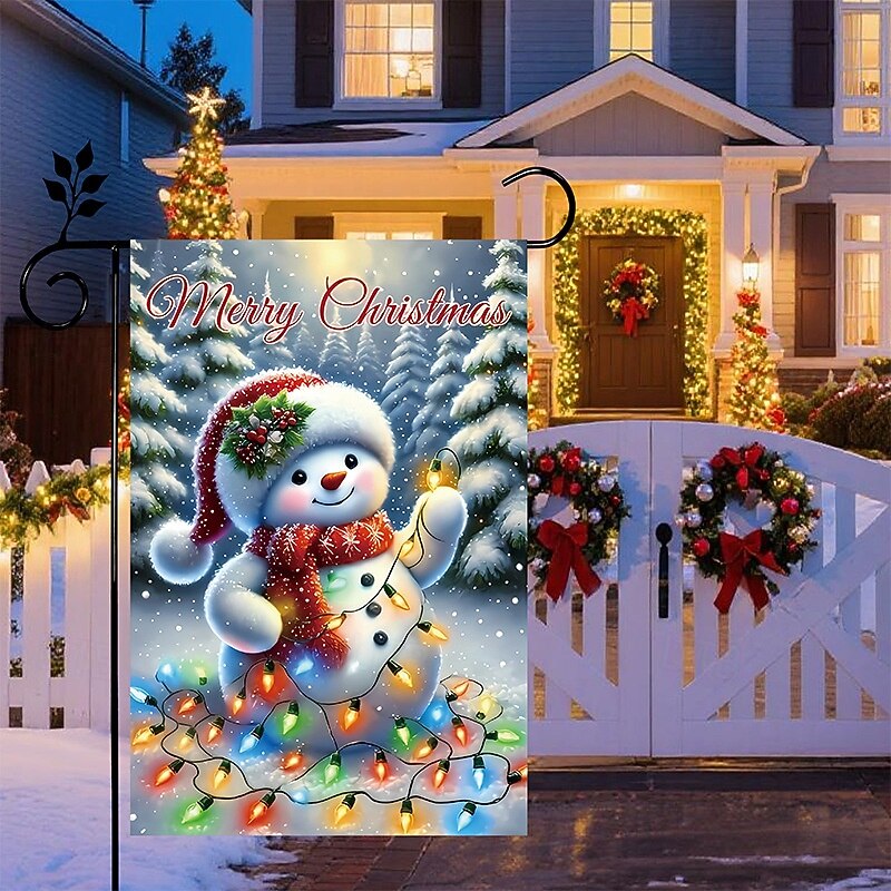 Christmas Garden Flag, Outdoor Winter Yard Decoration Banner with Snowman Design, Holiday Home Porch Flag, Seasonal Lawn Decor for Outdoor Use4