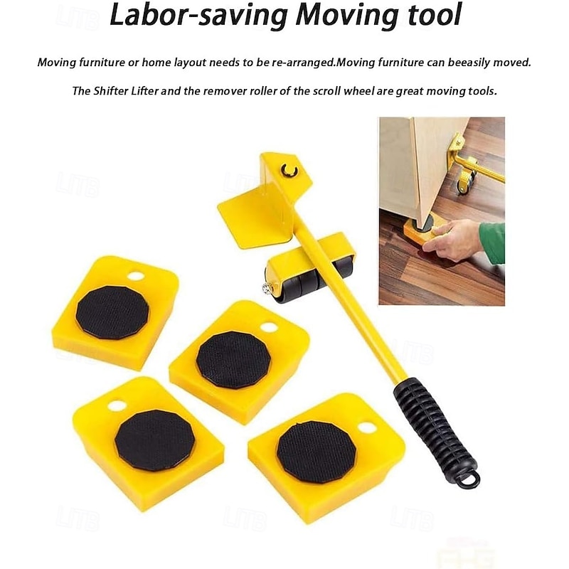 Heavy Duty Furniture Lifter with 4 Sliders Appliance Roller Moving Tools for Sofa Refrigerator Cabinet, Max Up for 150KG/330LB, Easily Redesign and Rearrange Living Space (Yellow)3