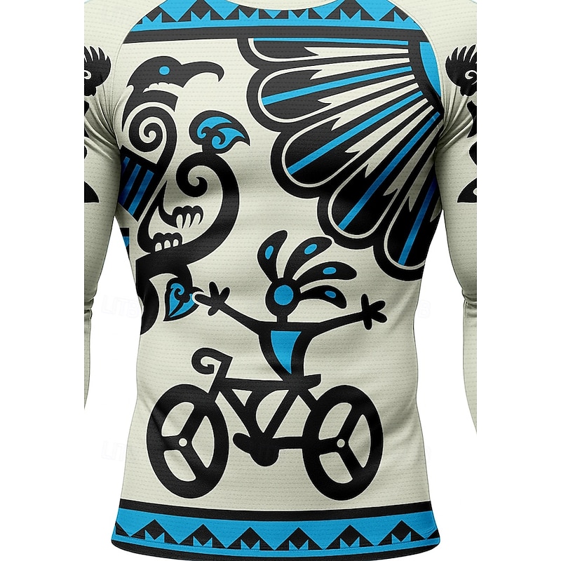 Men's Cycling Jersey Downhill Jersey Geometic Long Sleeve Bike Jersey Top with 3 Rear Pockets Quick Dry Soft Comfortable Moisture Wicking Sports Blue Clothing Apparel3