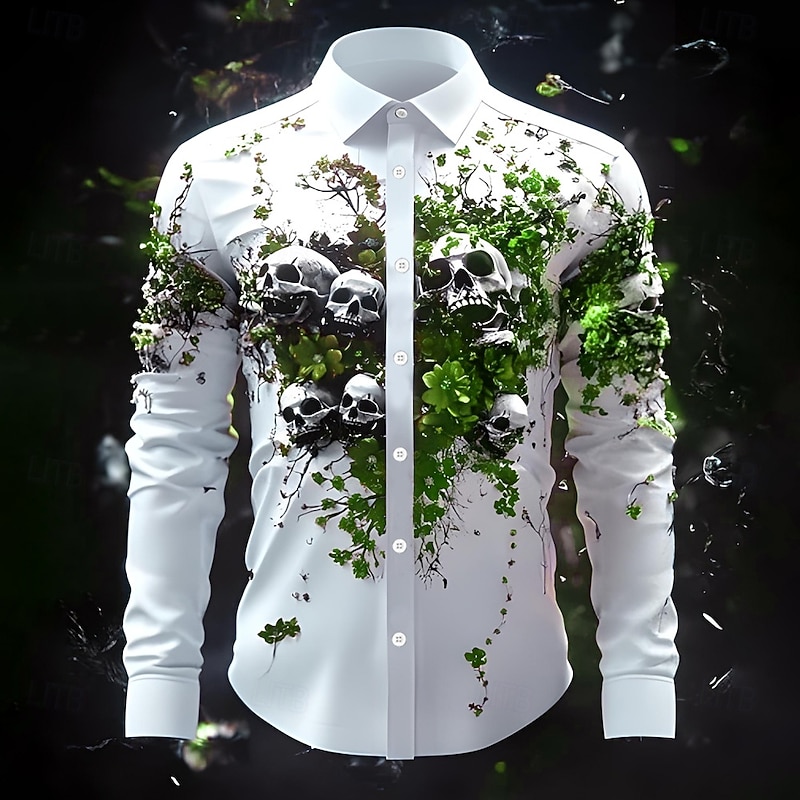 Men's Skull Floral / Flower Day of the Dead Shirt Button Up Shirt Long Sleeve Dark Punk Gothic Style Outdoor Holiday Summer Spring Turndown 3D Print Collared Shirts Red Blue Purple Green3