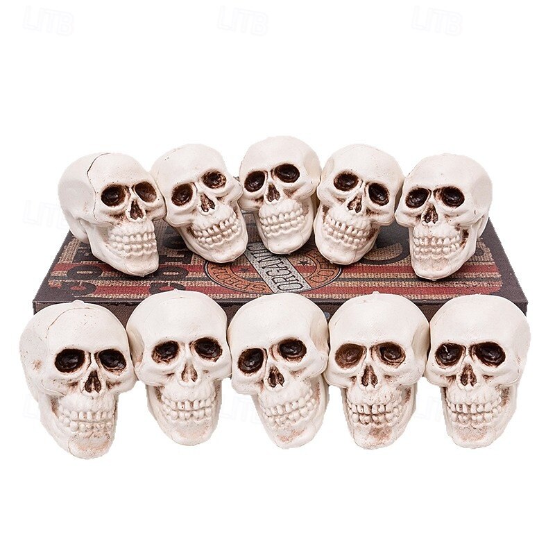 10pcs Spooky Skull Ghost Head Ornaments - Plastic Halloween & Christmas Seasonal Decor Net Pocket Design Indoor/Outdoor Haunted House Embellishments No Electricity Needed