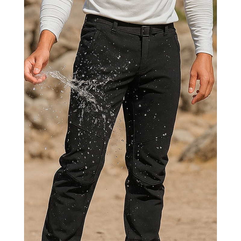 Men's Hiking Pants Trousers Waterproof Hiking Pants Fleece Pants Winter Outdoor Regular Fit Waterproof Windproof Warm Pants / Trousers Pocket Black White Camping / Hiking Hunting Climbing S M L4