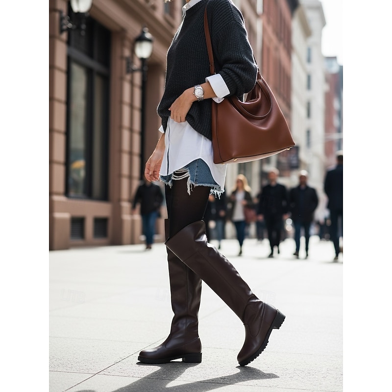 Women's Over the Knee Boots Round Toe Low Heel Fashion Long Boots Urban Casual Style for Streetwear and Everyday Outfits2