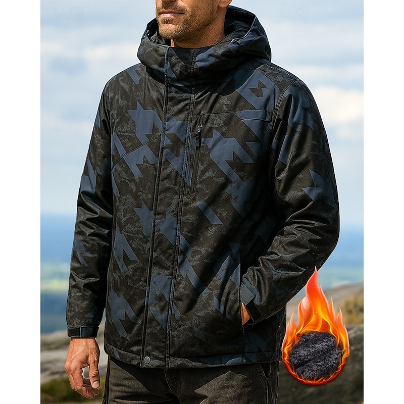 Men's Windbreaker Softshell Jacket Hiking Jacket Outdoor Thermal Warm Hiking Outfits Hiking Clothes Winter Autumn / Fall Top Fishing Camping / Hiking / Caving Running Camo Blue Green4
