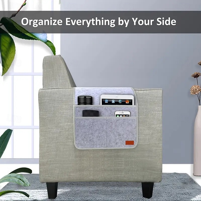 Sofa Armrest Storage Box Recliner Remote Control Bracket Armchair Side Pocket Storage Rack Including 3 Pockets Suitable for Magazines Tablets and Mobile Phones