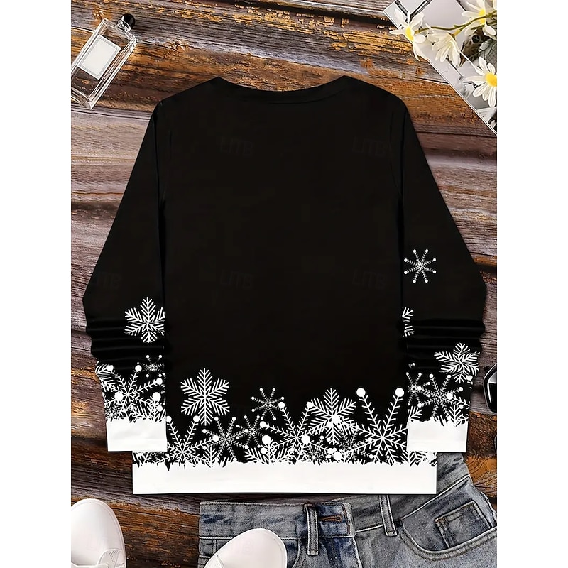 Christmas Women's T Shirt Graphic Snowman Snowflake Vintage Stylish Classic Long Sleeve V Neck Regular Tops Daily Print Black Spring Fall Winter3