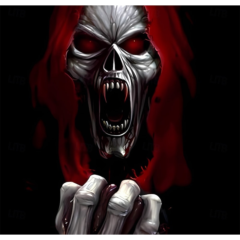 Halloween Men's Grim Reaper 3D T Shirt Long Sleeve T shirt 3D Print Crew Neck Shirt Fashion Exaggerated Street Casual Daily Red Green Summer Spring Fall Clothing Apparel S M L XL XXL XXXL3