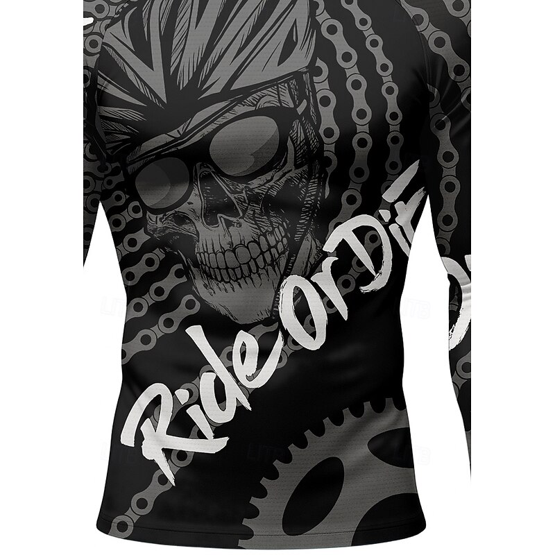 Men's Downhill Jersey Skull Halloween Letter & Number Long Sleeve Bike Jersey Top with 3 Rear Pockets Quick Dry Soft Comfortable Moisture Wicking Sports Black Clothing Apparel3