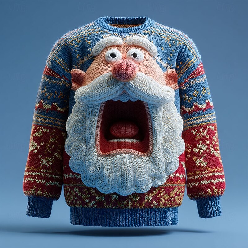Ugly Christmas Sweater Men's Santa Claus 3D Cartoon Pullover Sweater Jumper Knitwear Crewneck Casual Vacation Daily 3D Print Knitting Keep Warm Long Sleeve Spring Fall Winter Red -1 Red -2 Blue3