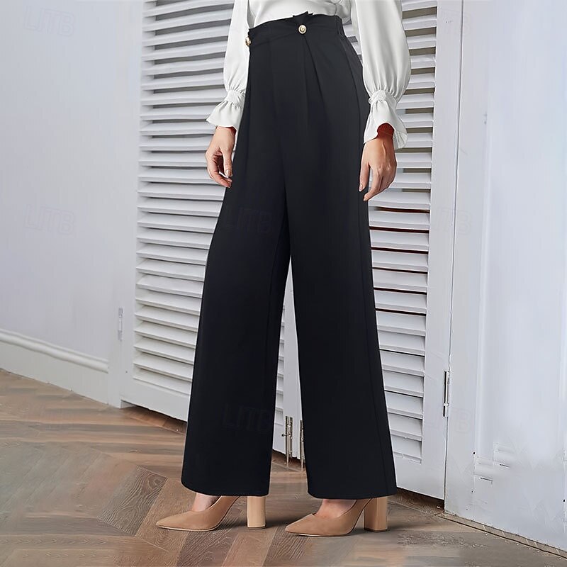 Women's Culottes Wide Leg Chinos Straight Elegant Streetwear Casual Full Length Medium Waist Plain Elastic Waist Comfortable Micro-elastic Outdoor Office Street Black Spring Fall Regular Fit2