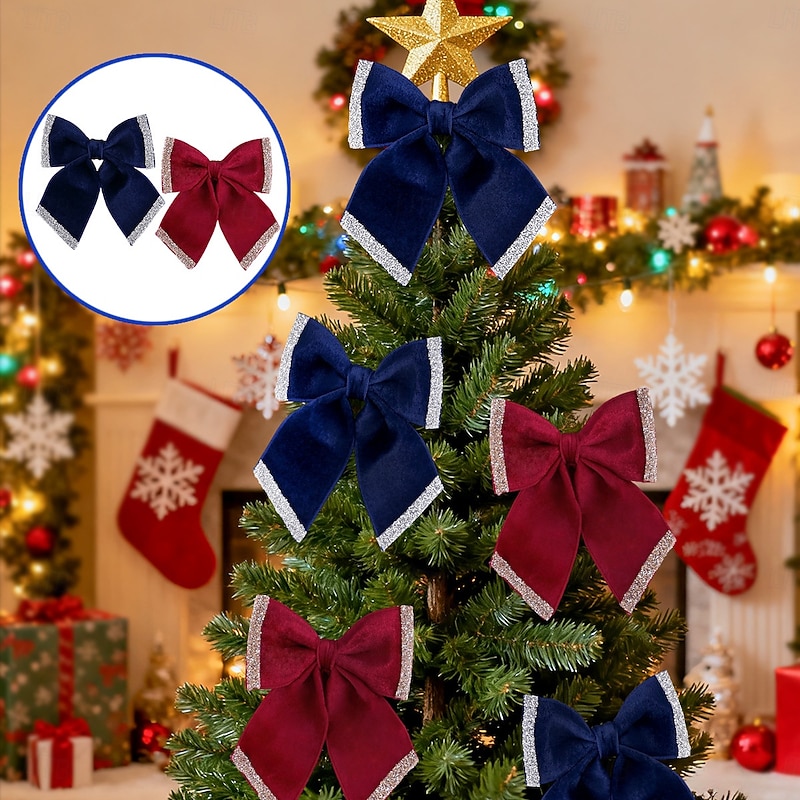 Christmas Tree Decorative Bows, Multi-Style Holiday Bow Ornaments, Festive Home Decorations, Party Decorations, Christmas Atmosphere, Tree and Wreath Accessories3