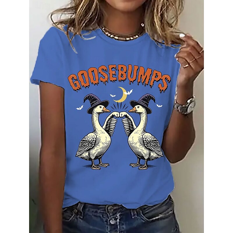 Halloween Women's T Shirt Graphic Animal Letter Vintage Stylish Classic Short Sleeve Crew Neck Regular Tops Daily Going out Weekend Print Black White Blue Gray Summer3