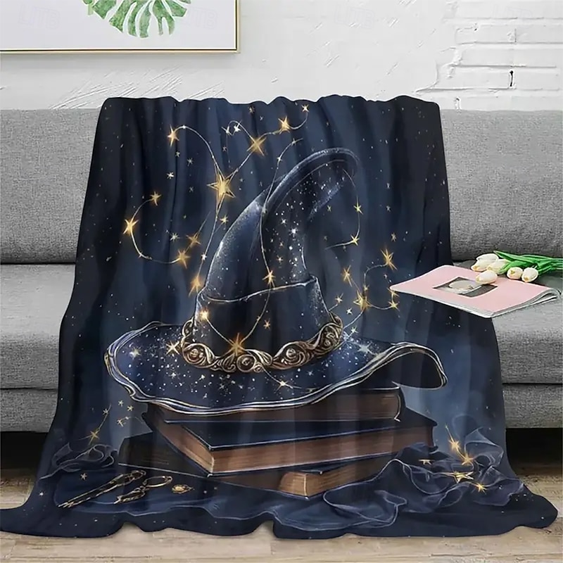 Halloween Fleece Throw Blanket for Couch Galaxy Magic Hat 3D Fantasy Mystic Sofa Bed Decorative Warm Blanket Home Decor