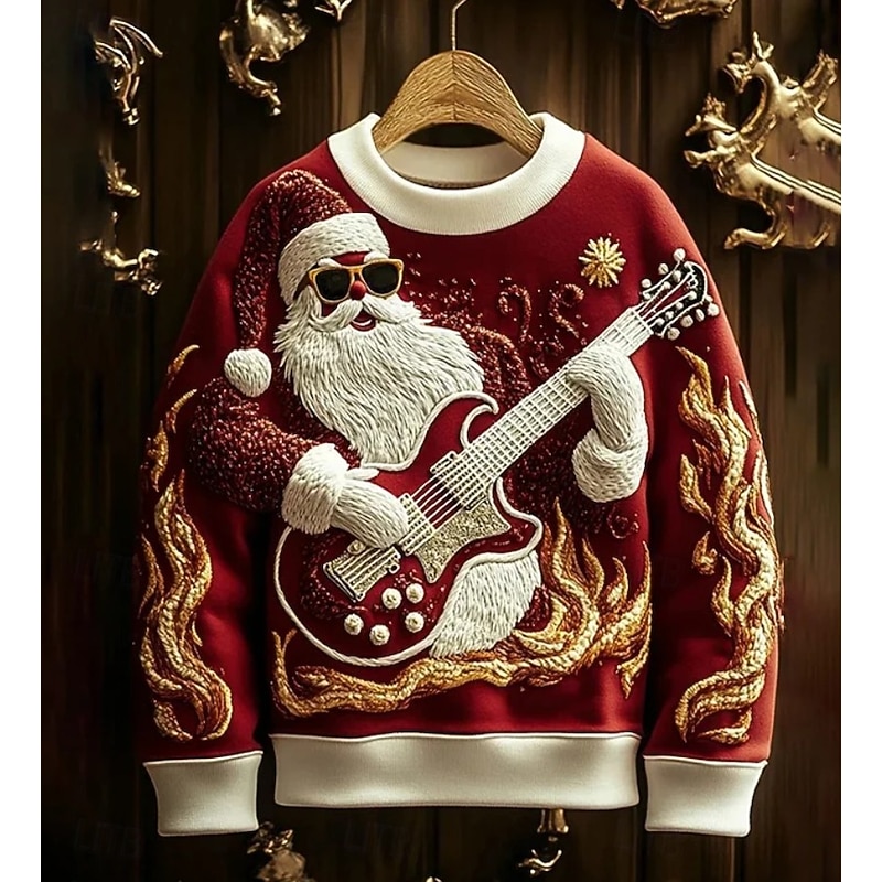 Women's Pullover Sweatshirt Graphic Santa Claus Casual Long Sleeve Crew Neck Regular Tops Home Work Street Black White Red Spring Fall Winter2