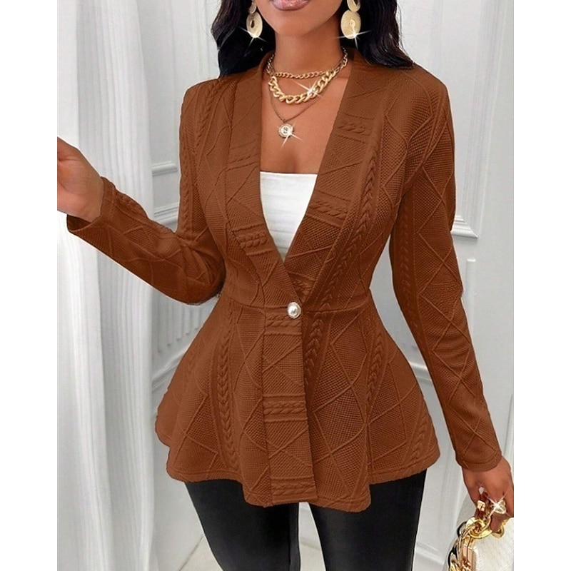 Women's Casual Jacket Comfortable Jacquard Buttons Elegant Fashion Outdoor Plain Going out Casual Daily Weekend Cardigan Regular V Neck Regular Fit Long Sleeve Outerwear Black Pink Brown Spring Fall4