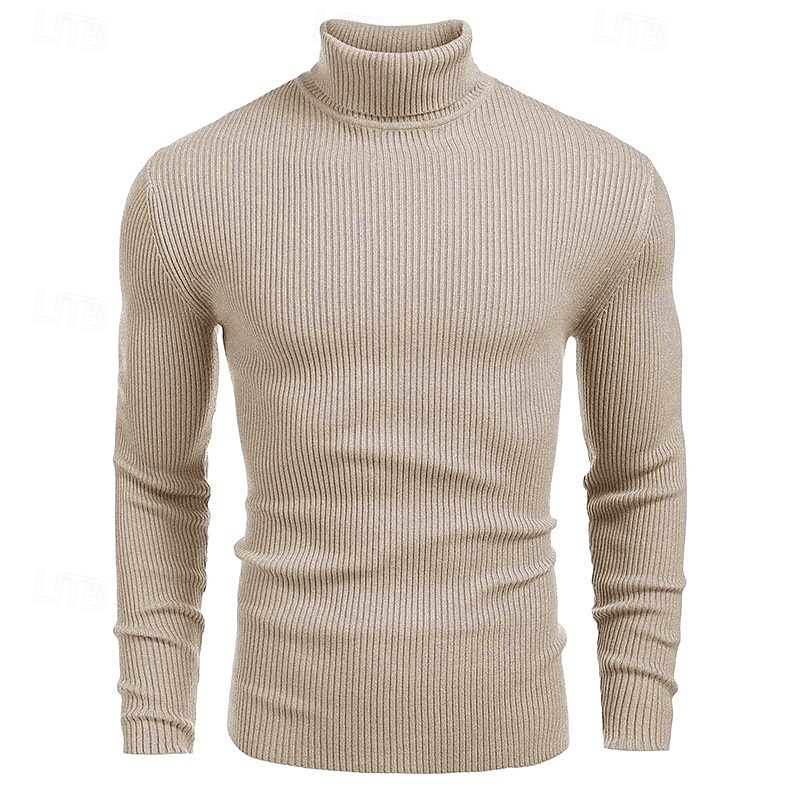 Men's Sweater Pullover Sweater Jumper Ribbed Knit Regular Tops Knitted Slim Fit Plain Turtleneck Knitwear Contemporary Casual Daily Wear Clothing Apparel Fall Wine Black L XL 2XL2