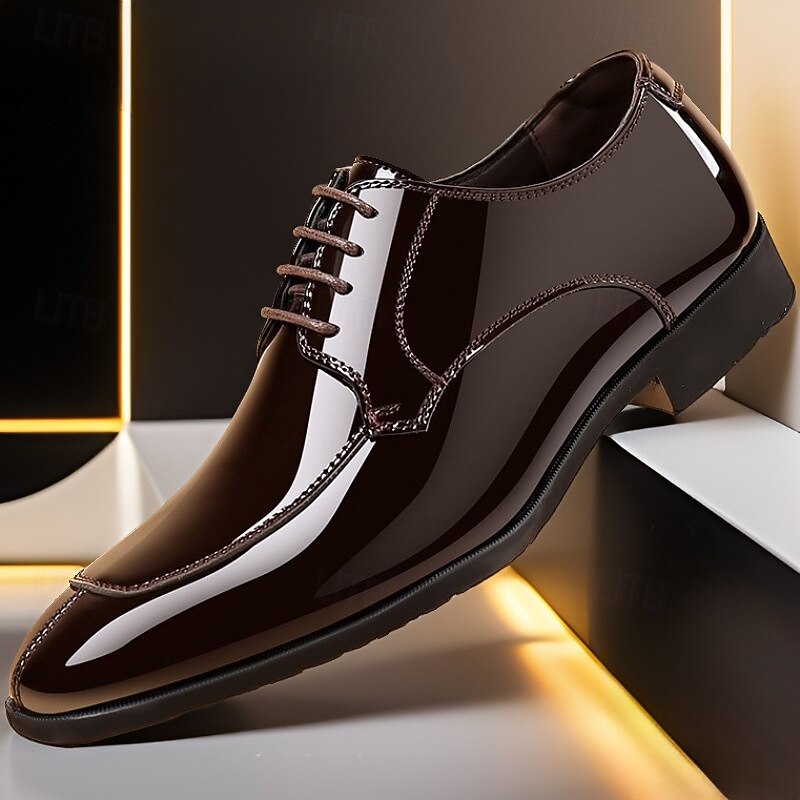 Men's Dark Brown Glossy Lace-Up Oxford Shoes Elegant Business Dress Footwear for Office, Banquets and Formal Occasions