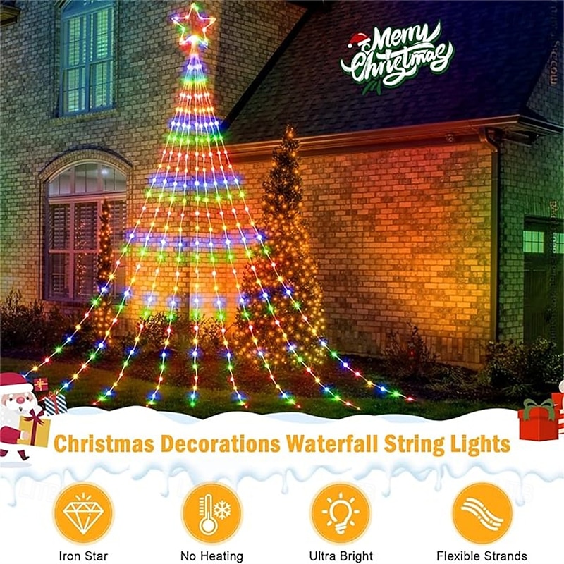 1 Pc 3M-288 Leds Christmas Star String Lights Indoor and Outdoor Courtyard Wedding Festival Party Tree Lights 8 Function Timer Remote Control USB Power Supply4