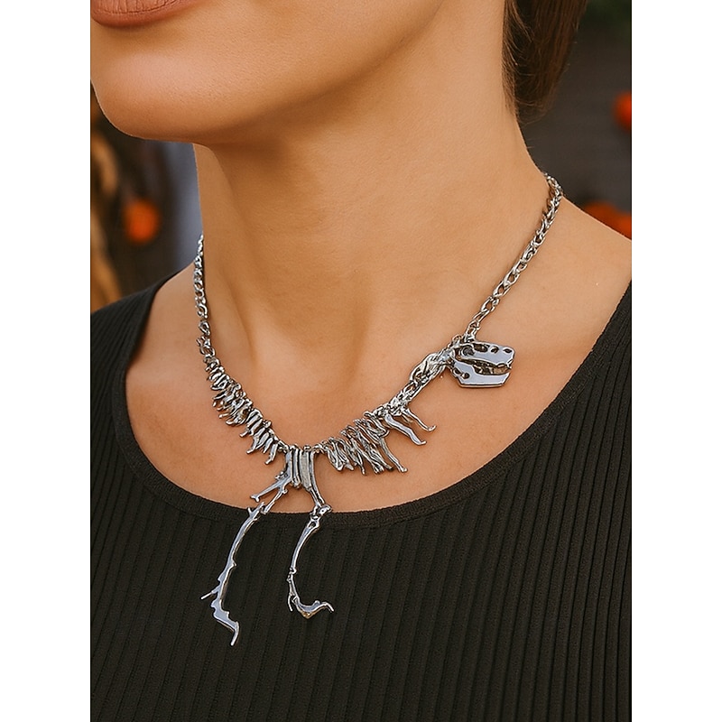 Women's Halloween Dinosaur Skeleton Necklace, Gothic Punk T-Rex Pendant Jewelry for Costume Parties, Festivals and Nightlife2
