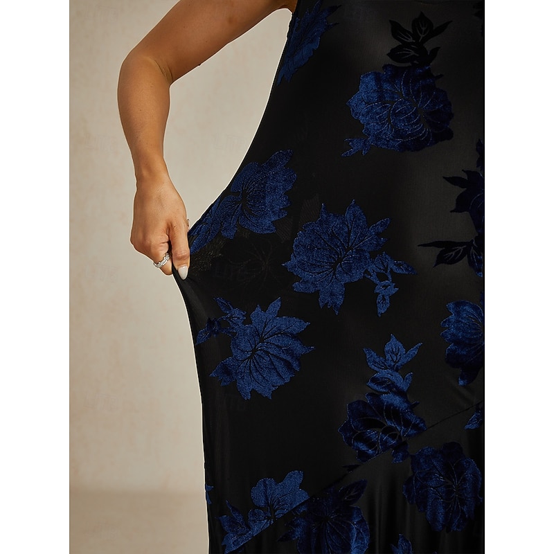 Women's Maxi Dress Sheath Dress Trumpet Mermaid Dress A Line Dress Bodycon Dress Elegant Formal Cocktail Party Wedding Guest Evening Party Regular Fit Floral Sleeveless Crew Neck Navy Blue Fall Winter4