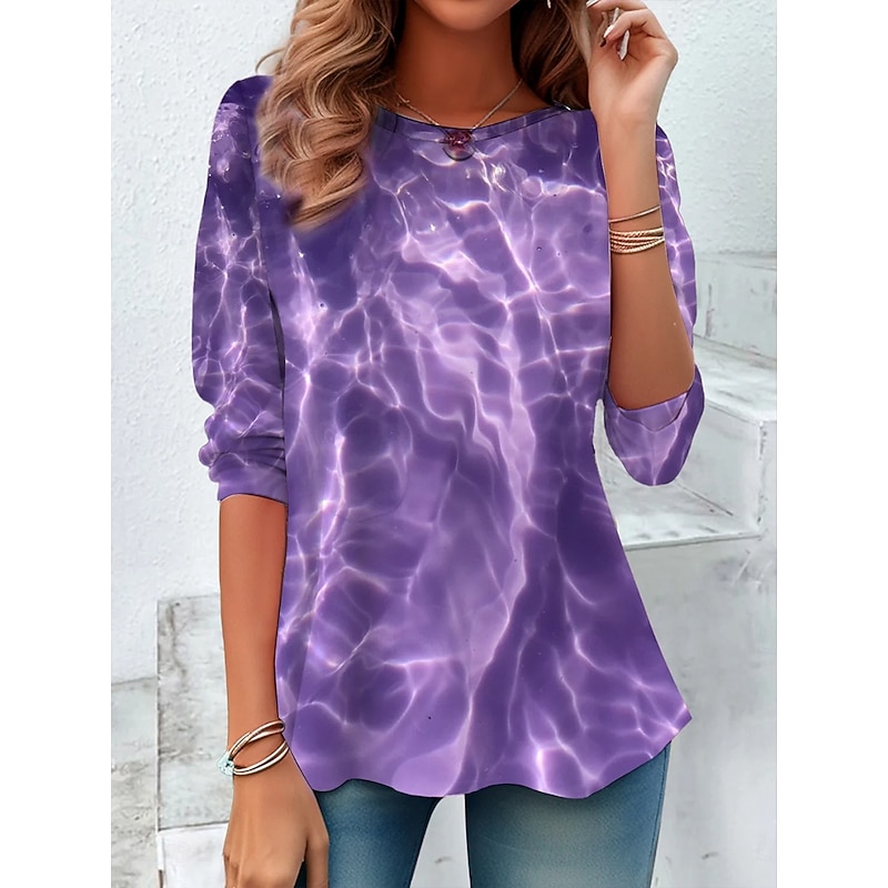 Women's T Shirt Ombre Graphic Abstract Vintage Stylish Classic Long Sleeve Crew Neck Round Neck Regular Tops Daily Print Purple Spring Fall Winter