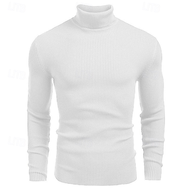 Men's Sweater Pullover Sweater Jumper Ribbed Knit Regular Tops Knitted Slim Fit Plain Turtleneck Knitwear Contemporary Casual Daily Wear Clothing Apparel Fall Wine Black L XL 2XL3