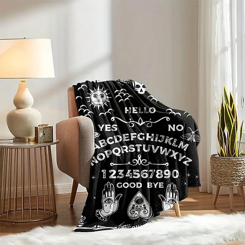 Halloween Fleece Throw Blanket for Couch Ouija Board Dark Punk Gothic Style Mystic Party Sofa Bed Decorative Warm Blanket Home Decor2