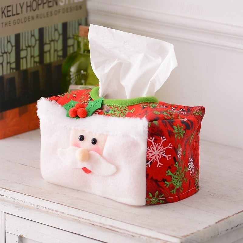 Christmas Decorative Tissue Case Festive Tabletop Paper Holder Holiday Party Decoration Christmas Theme Home Decor Accessories Cute Desk Ornament For Living Room Dining Room Celebration4