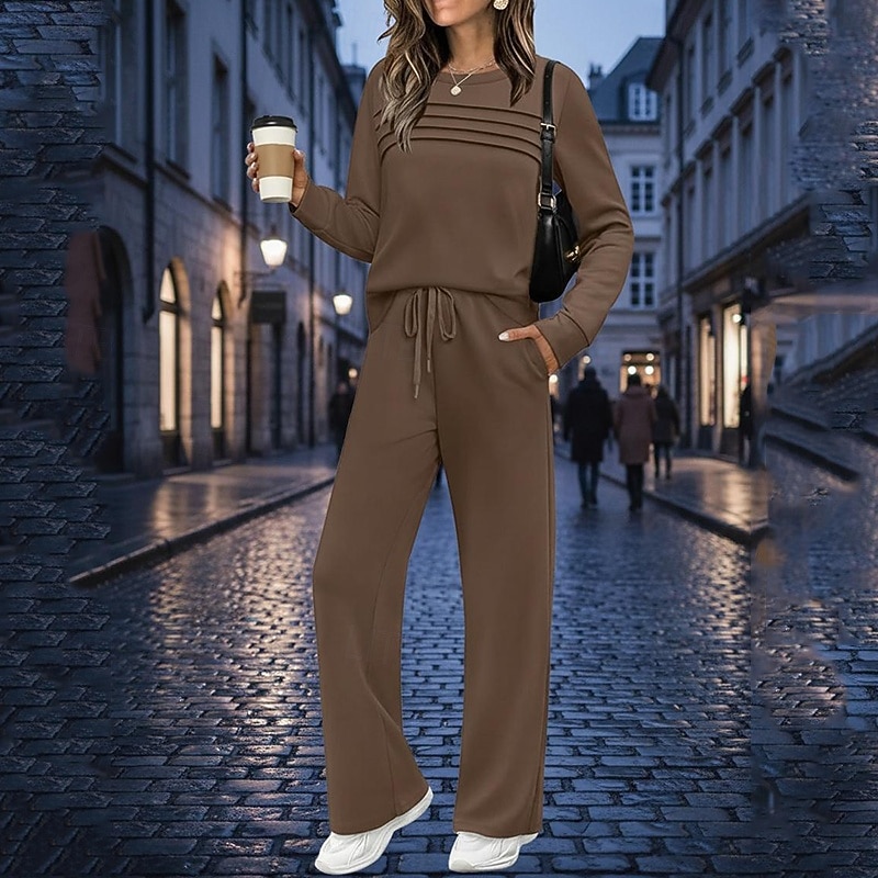 Women's Pullover Sweatsuit Sets 2 Piece Tracksuit Lounge Outfits  with Pocket Solid Colored Clothing Suit Fall Dark Grey Black Gym Running Fitness Breathable Long Sleeve Sport Activewear Micro-elastic