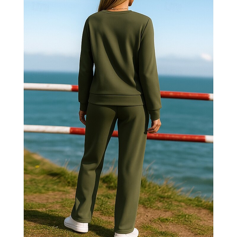 Women's Pullover Sweatsuit Sets 2 Piece Tracksuit Lounge Outfits  Baggy with Pocket Solid Colored Clothing Suit Fall Black Blue Hiking Vocation Outdoor Long Sleeve Sport Activewear Micro-elastic2