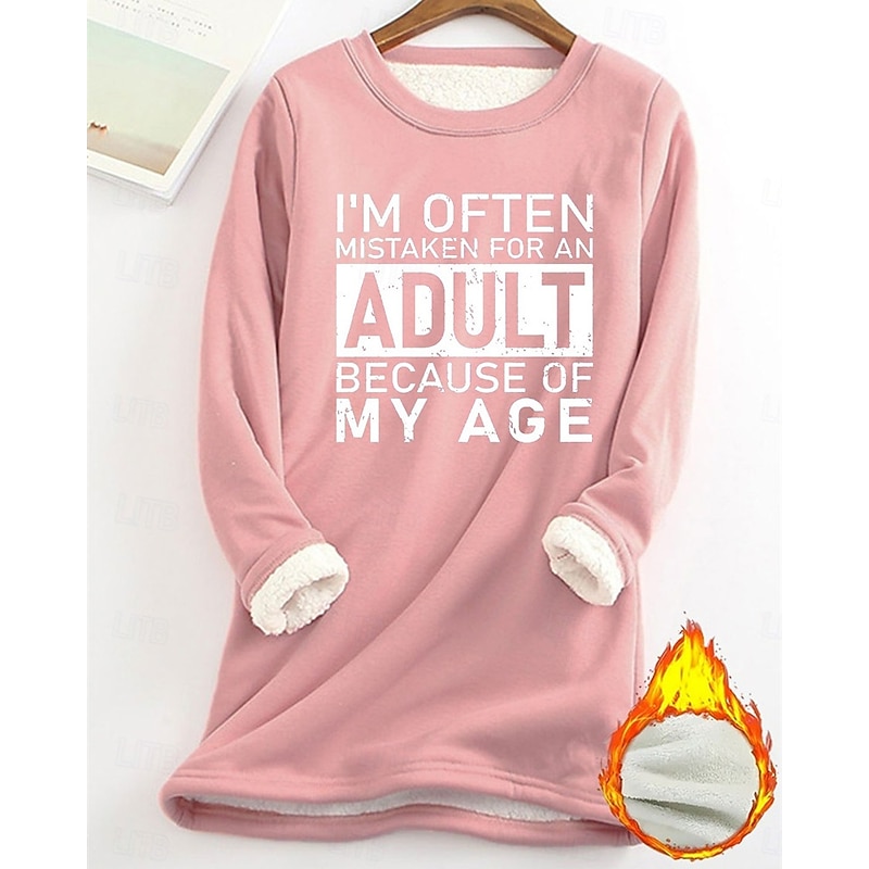 Women's Pullover Sweatshirt Letter Fashion Basic Casual Long Sleeve Crew Neck Regular Tops Street Dailywear Casual Print Fleece Lined Black Yellow Pink Dark Pink Blue Fall Winter3