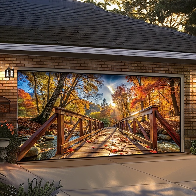 Tapestry Garage Door Cover Large Hanging Backdrop Nature Road Rustic Cottagecore 3D Party Outdoor Shooting Backgrounds Front Door Home Decor2