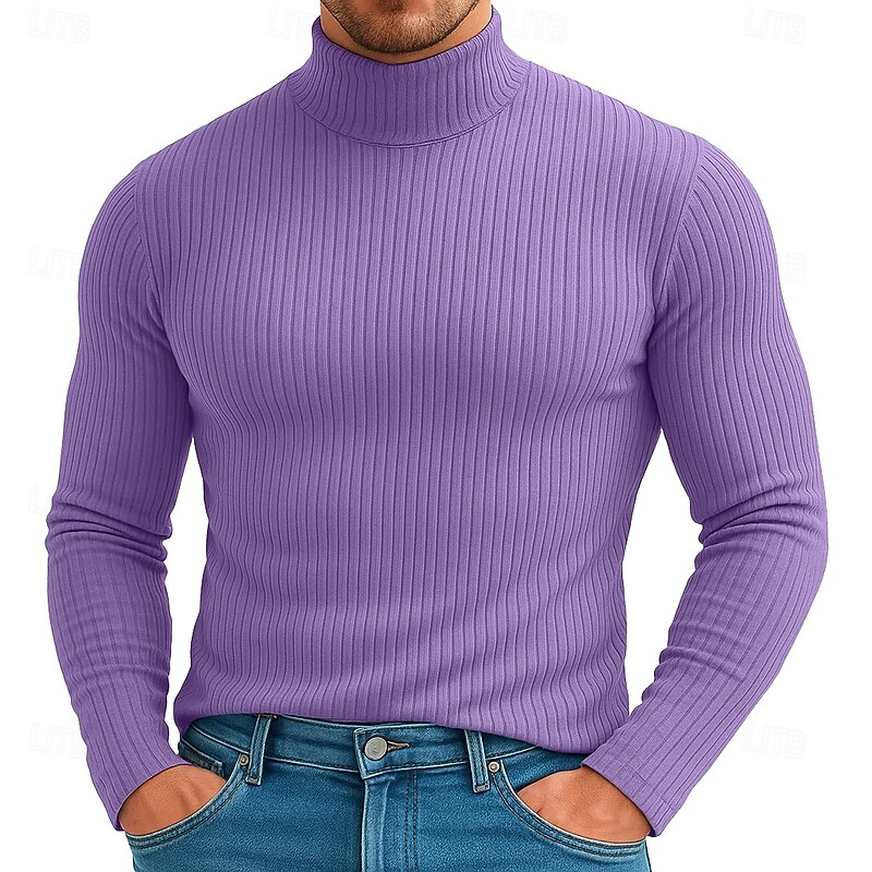 Men's T Shirt Ribbed Knit tee Tee Top Long Sleeve Shirt Long Sleeve Turtleneck Spring Fall All Seasons Plain Fashion Designer Basic Knitting Vacation Street Casual Green Red Top Tee for Men4