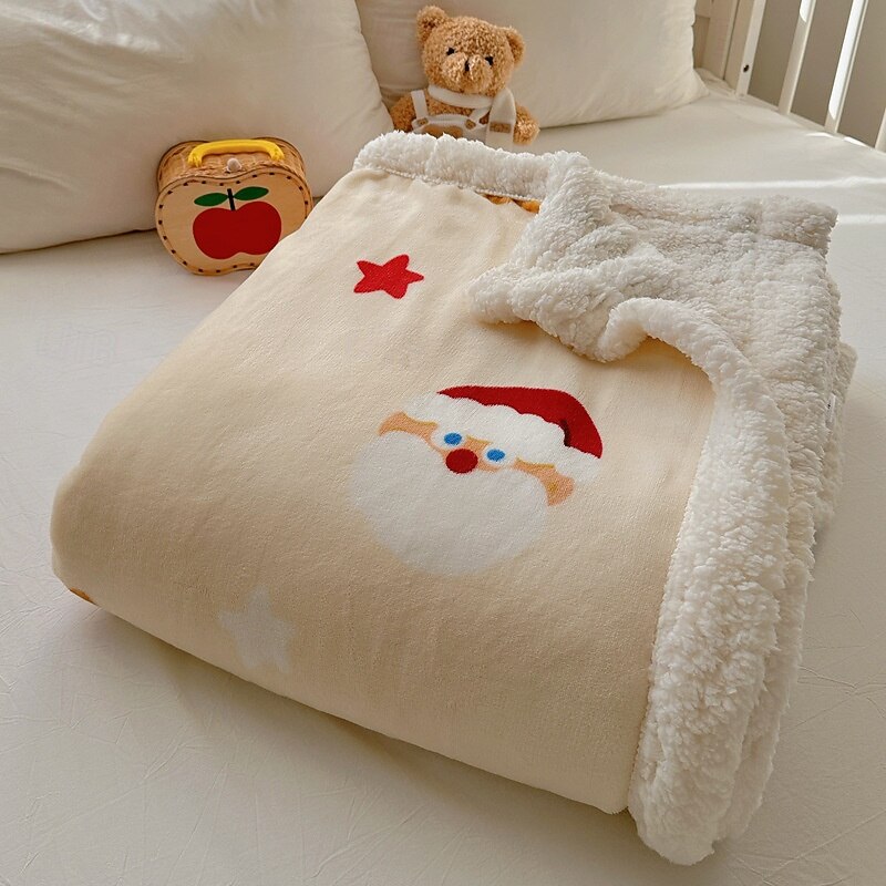 Christmas Fleece Blanket, Thick Sherpa Throw Blanket for Sofa Couch, Soft Cartoon Flannel Blanket, Cozy Nap Blanket, Multi-Purpose Holiday Gift Blanket2