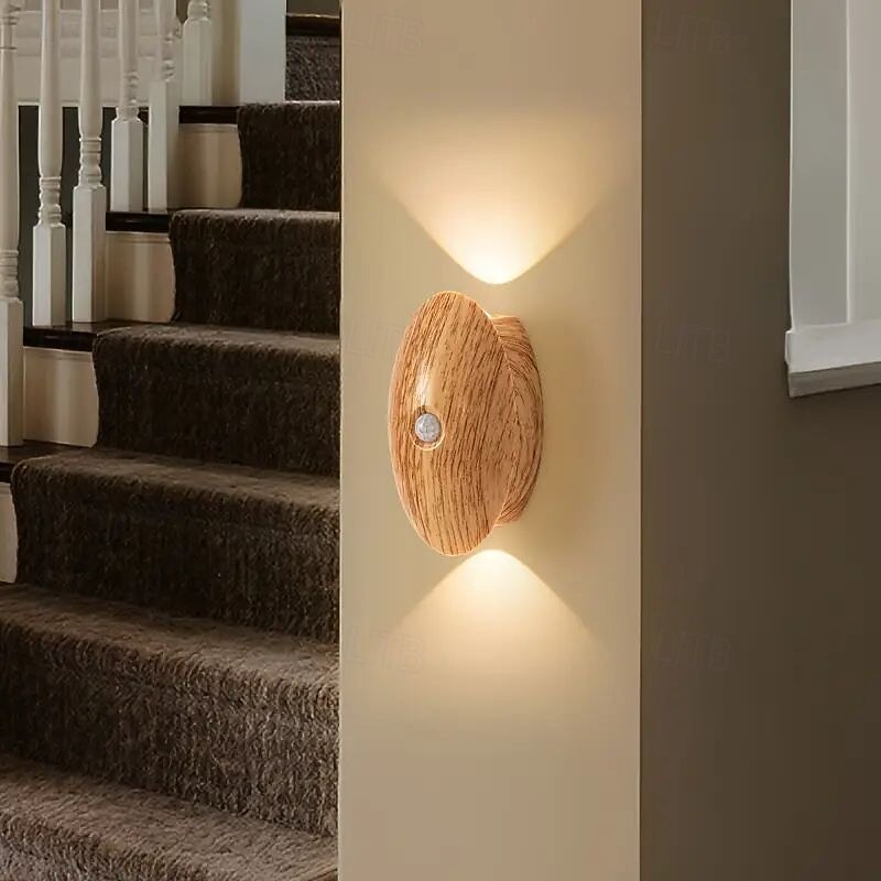 Motion Sensor Night Light USB Rechargeable Stair Wall Lamp 3 Colors Dimmable Wireless Punch Free Night Light for Stair Room Dormitory Living Room Corridor Lighting Christmas Gift