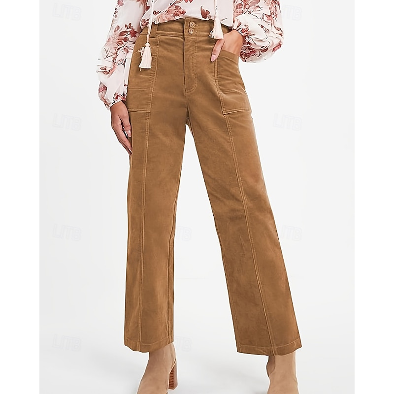 Women's Chinos Straight Casual Full Length Medium Waist Plain Pocket Comfortable Micro-elastic Outdoor Vacation Street Dark Gray Black Brown Summer Spring Fall Winter Regular Fit