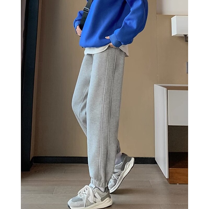 Women's Joggers Chinos Vacation Vintage Streetwear Full Length Medium Waist Plain Drawstring Pocket Soft Stretchy Outdoor Vacation Daily Light Gray Dark-Gray Black Summer Spring Fall Winter Regular2