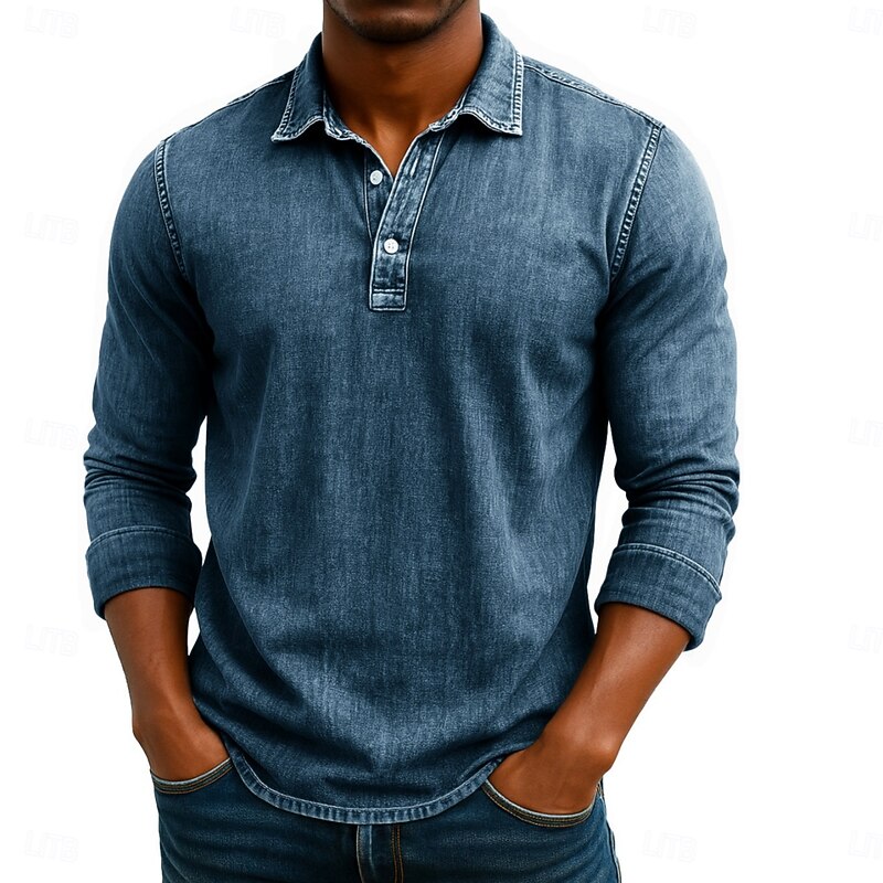 Men's Polo Shirts Golf Polos Shirts Business Casual Lapel Classic Long Sleeve Vintage Solid Color Vintage Style Winter Spring &  Fall All Seasons Regular Fit Black Brown Green Light Blue Purple Navy4