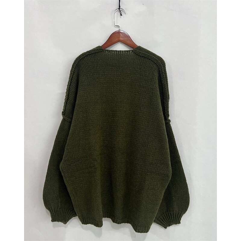 Women's Sweater Cardigan Fashion Streetwear Solid Color V Neck Knitted Long Sleeve Regular Tops Knit Daily Going out Weekend Black Green Fall Winter3
