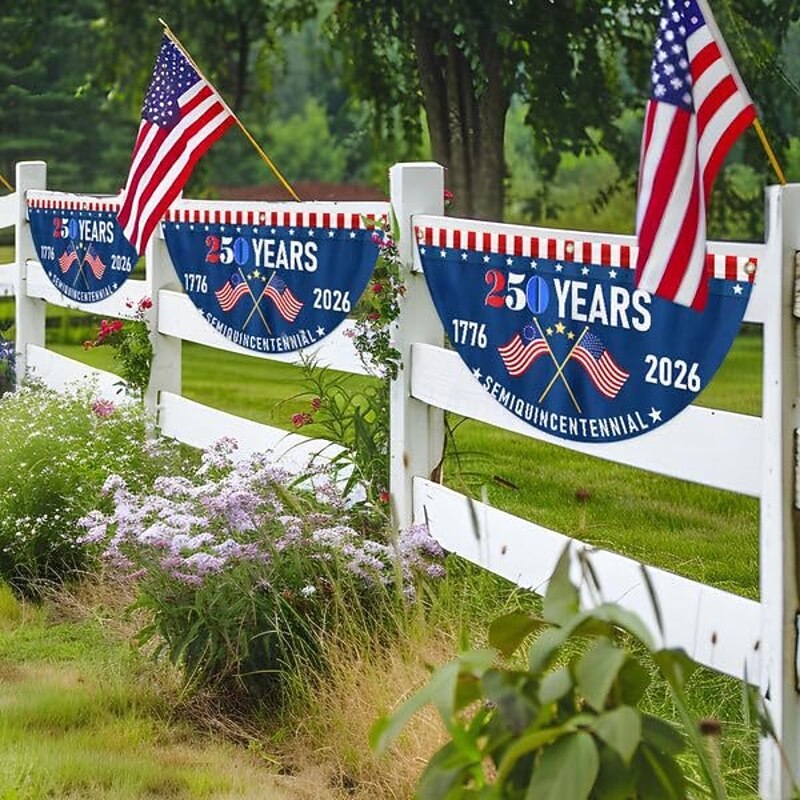 1776-2026 USA 250th Anniversary Half Round Fan Flag, Patriotic American Outdoor Bunting Banner for House, Porch, Yard, or Independence Day Decoration2