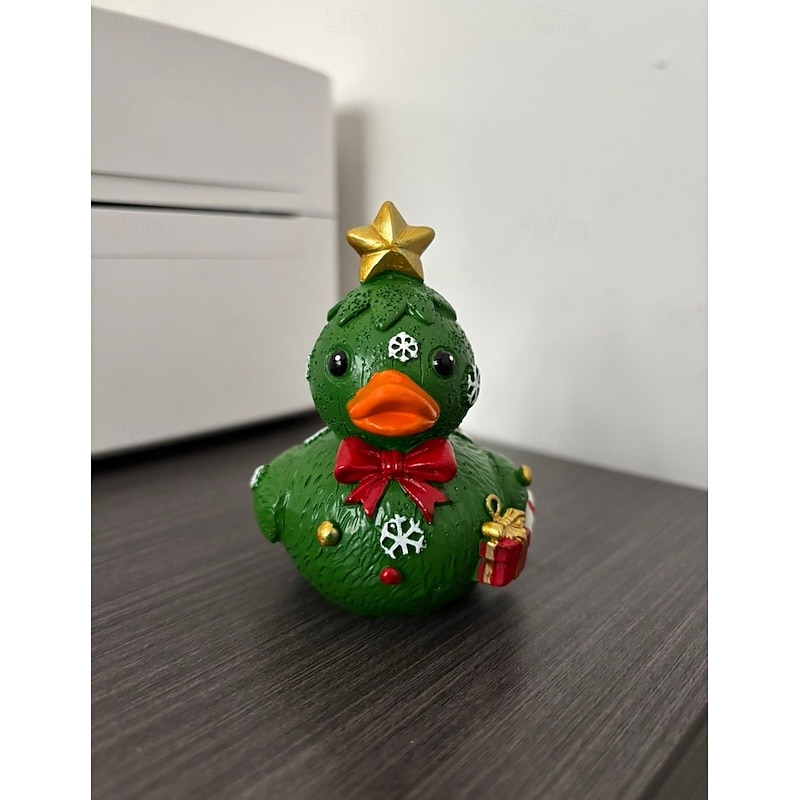 Christmas Tree Duck Resin Craft Ornament  Resin Christmas Duck Statue with Expressive Eyes Compact Desktop Decoration for Home Office, Christmas Gift, Birthday Present4