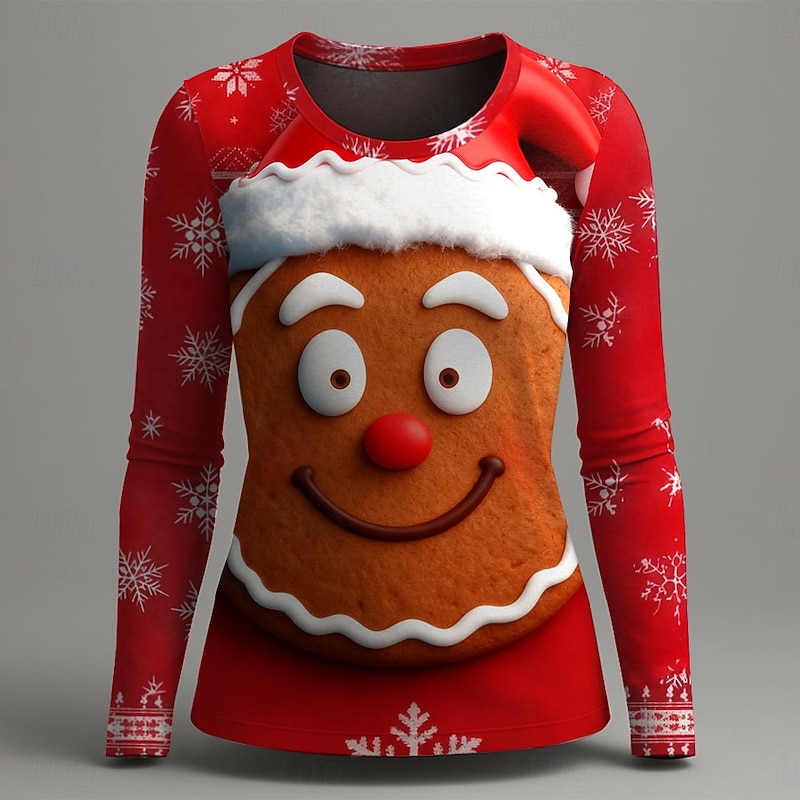 Christmas Women's T Shirt Graphic Santa Claus Christmas Fashion Casual Long Sleeve Crew Neck Regular Tops Daily Weekend Print White Yellow Red Summer Spring Fall3