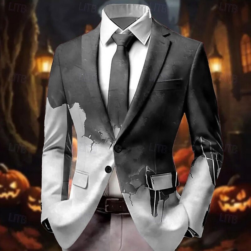 Halloween Men's Coat Blazer Outdoor Street Casual Casual Daily Fall / Winter 100% Polyester Gradient Blood stains 3D Print Buttons Thermal Warm Comfortable Single Breasted Blazer Red Purple Green Gray2