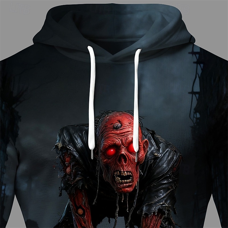 Halloween Men's Monster Hoodie Fashion Daily Hooded Vacation Party Streetwear Dark Blue Drawstring Pocket Printing Fall Winter Designer2