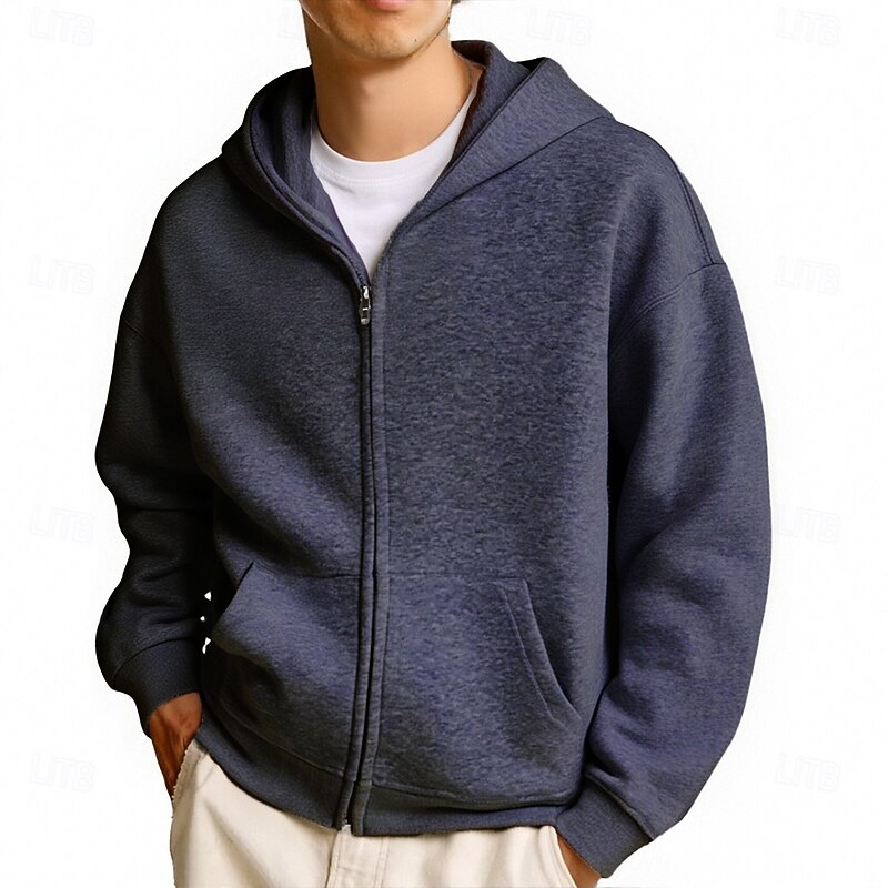 Men's Hoodie Full Zip Hoodie Black White Navy Blue Light Grey Hooded Plain Pocket Sports & Outdoor Daily Holiday Polyester Streetwear Basic Casual Fall Winter Clothing Apparel Hoodies Sweatshirts3