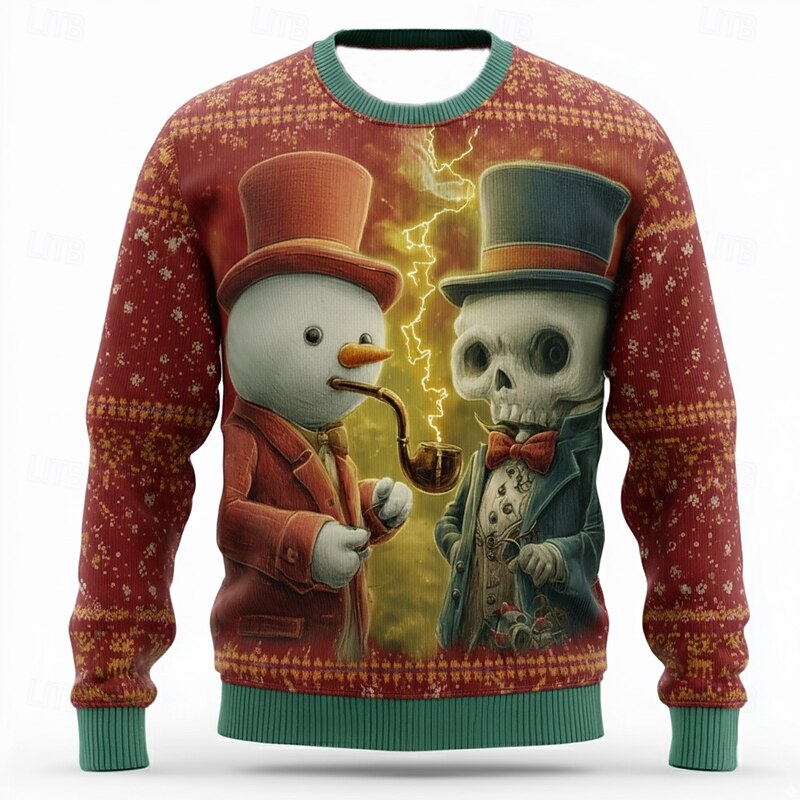 Ugly Christmas Sweater Men's Cartoon Snowman Cool Skulls Pullover Sweater Jumper Knitwear Crewneck Casual Dark Vacation Daily Festival 3D Print Keep Warm Long Sleeve Fall Winter Red Purple Green2