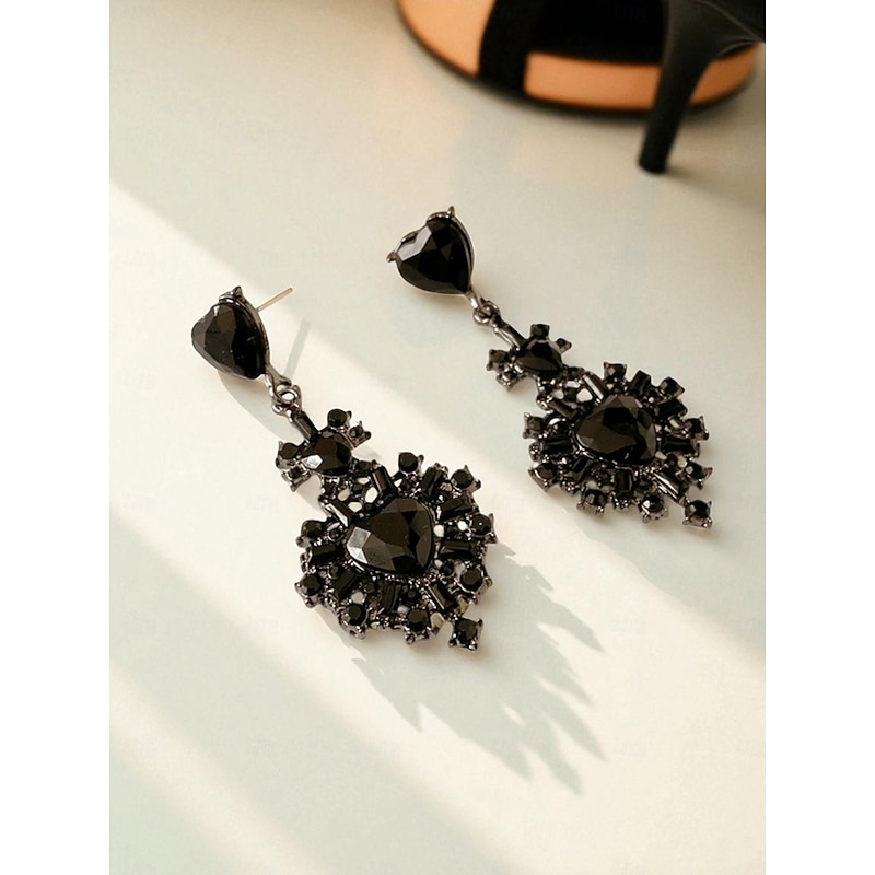 Women's Vintage Black Crystal Drop Earrings - Gatsby Inspired Statement Jewelry for Retro Ballroom Dance & 1920s Party Outfits3